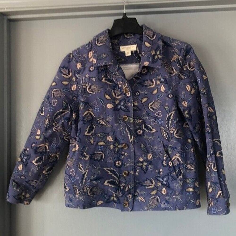 Appleseed's Denim Jacket Women's Petite Small Blue Floral Button Front Pockets